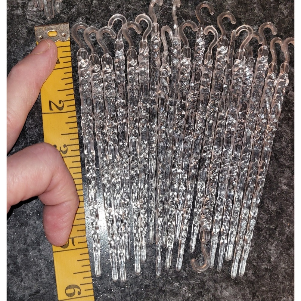 VTG Christmas Twisted Swirl Icicles Ornaments Clear Acrylic Plastic 78 pcs 5.5"L